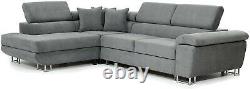 Sofa Anton- L Shape Corner Sofa Bed +Storage Leather/Fabric Black, White/Grey