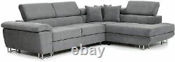 Sofa Anton- L Shape Corner Sofa Bed +Storage Leather/Fabric Black, White/Grey