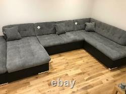 Sofa Bergen -U Shape Corner Sofa Bed +Storage- Leather/ Fabric -Black/White/Grey