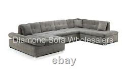 Sofa Bergen -U Shape Corner Sofa Bed +Storage- Leather/ Fabric -Black/White/Grey