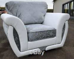 Sofa Genoa Corner 3+2 Armchair Crushed Velvet White/Silver- Fixed Back