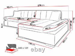 Sofa- Malvi L-Shape Corner Sofa bed & Storage- Fabric+Leather -Black /White/Grey