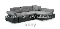 Sofa- Malvi L-Shape Corner Sofa bed & Storage- Fabric+Leather -Black /White/Grey