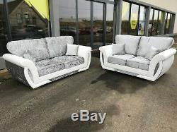 Sofa Shannon Large corner, 3+2+1, Cuddle chair, White/Silver Crushed Velvet