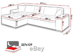Sofa, avellino leather & fabric corner sofa + bed + storage, black grey white