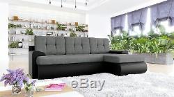 Sofa, calasetta faux leather & fabric corner sofa, bed, storage black grey white