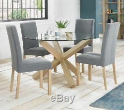 Solid Oak and Glass Round Dining Table Contemporary Criss Cross Base