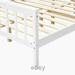 Solid Wooden Pine 4FT6 Double Bed Frame White Slatted Bedframe Bedroom Furniture