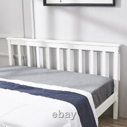 Solid Wooden Pine 4FT6 Double Bed Frame White Slatted Bedframe Bedroom Furniture