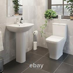 Square Close Coupled Toilet Modern Bathroom White Ceramic Soft Close Seat WC Pan