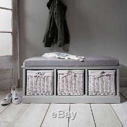 Storage Bench with Seat 2 3 Baskets for Hallway White Grey Fully Assembled