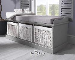 Storage Bench with Seat 2 3 Baskets for Hallway White Grey Fully Assembled
