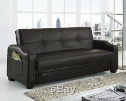 Storage Sofa Bed with Cupholders Black Brown White Red Faux Leather Living Room