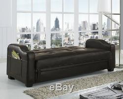Storage Sofa Bed with Cupholders Black Brown White Red Faux Leather Living Room