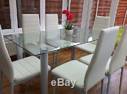 Stunning Glass Dining Table Set And With 4 Or 6 Faux Leather Chairs White Black