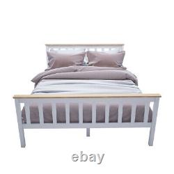 Stylish Double 4ft6 Wooden Bed Frame in White Strong Solid Bedstead Slat Bedroom