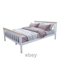 Stylish Double 4ft6 Wooden Bed Frame in White Strong Solid Bedstead Slat Bedroom