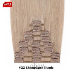 THICK Clip in 100% Real Remy Human Hair Extensions Full Head 8pcs Balayage Wefts