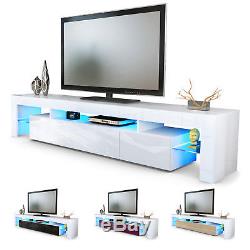 TV Unit Stand Cabinet Lima V2 LED 2 Doors 189cm White High Gloss Wood Oak Effect