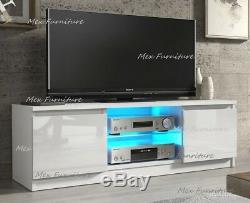 TV unit 120cm stand cabinet cupboard white matt/white gloss FREE LED