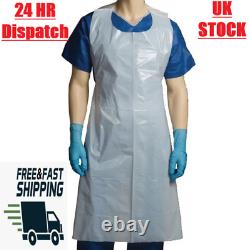 Thick Strong Disposable White Blue Aprons 100 500 and 1000 UK STOCK CHEAP