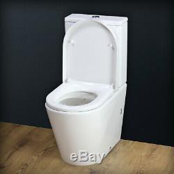 Toilet WC Close Coupled Cloakroom Modern Compact Soft Close Seat Square T4SS