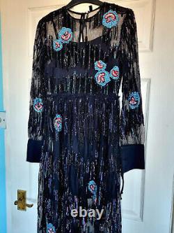 Topshop Peacock Embellished Long Sleeves Dress Size 4 BRAND NEW WITH TAG