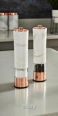 Tower T847005WR Electric Salt & Pepper Mill In Marble & Rose Gold Brand New