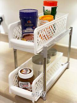 Under Shelf Kitchen Cabinet Storage Basket Slide Out Cupboard Drawer Unit