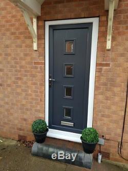 Upvc contemporary front door made to measure grey on white