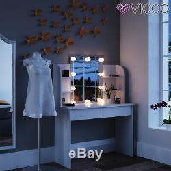 VICCO Dressing Table CHARLOTTE 142x108cm white LED Makeup, Desk, Dresser