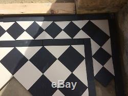 VICTORIAN OLD ENGLISH ORIGINAL STYLE FLOOR TILES BLACK AND WHITE 70 mm