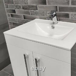 Valta White Bathroom Storage Floor Standing Vanity Unit & Ceramic Sink 615mm