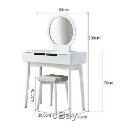 Vanity Dressing Table Set Makeup Desk Dresser Stool Drawer Round Mirror White UK