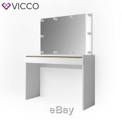 Vicco Dressing Table Emma Vanity Desk Console Table LED White Sonoma + mirror