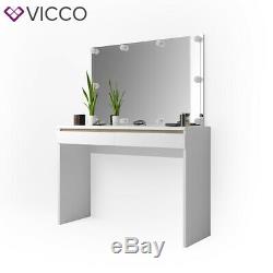 Vicco Dressing Table Emma Vanity Desk Console Table LED White Sonoma + mirror