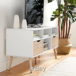 VonHaus Large TV Cabinet Media Unit Stand White 2 Drawers 3 Shelves Scandi Style