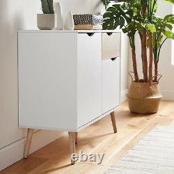 VonHaus Sideboard Cabinet White & Oak Living Room Furniture Hallway Cupboard