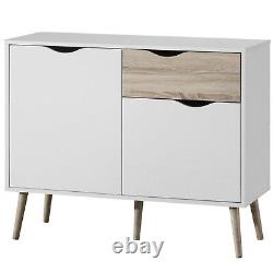 VonHaus Sideboard Cabinet White & Oak Living Room Furniture Hallway Cupboard
