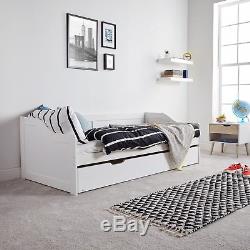 VonHaus Wooden Day Bed with Pullout Trundle 3Ft Pine Bed and Under Bed Frames