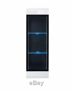 WHITE GLOSS Wall Display Tall Cabinet Glass Door LED Light Black trim Unit Fever