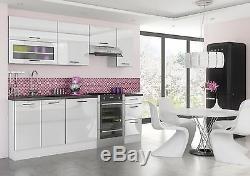 WHITE HIGH GLOSS Kitchen 7 Units Cabinets Set Black Accent Soft Close Legs 240cm