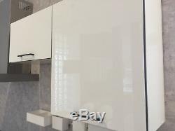 WHITE HIGH GLOSS Kitchen 7 Units Cabinets Set Black Accent Soft Close Legs 240cm