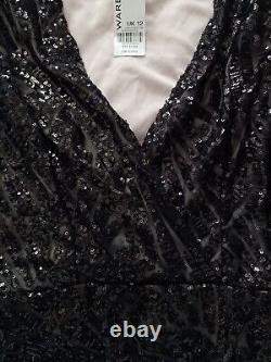 Warehouse sequin wrap dress in black size 12 UK brand new