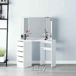 WestWood Makeup Jewelry Wood Dressing Table 3 Large Mirrors 5 Drawers DT07 White