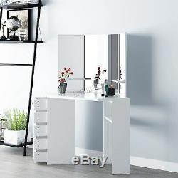WestWood Makeup Jewelry Wood Dressing Table 3 Large Mirrors 5 Drawers DT07 White