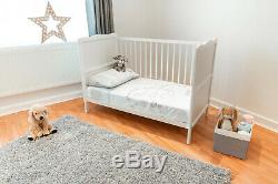 White Baby Cot Bed & Cotbed Deluxe Mattress, Converts into a Junior Bed
