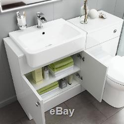 White Bathroom Furniture Toilet & Vanity Storage Unit with Basin 1160 mm
