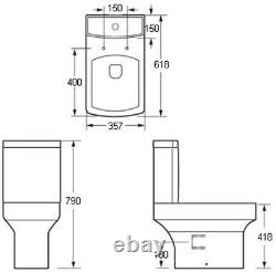 White Ceramic Square Modern Toilet Close Coupled Bathroom Pan & Seat WC Bathroom