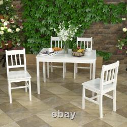 White Classic Solid Wooden Dining Table and 4 Chairs Set Kitchen Home